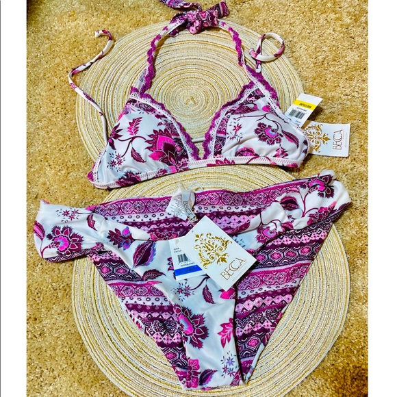 NWT M/XL BECCA designer bikini mulberry reversible white pink halter tanga 2 set - Picture 2 of 15